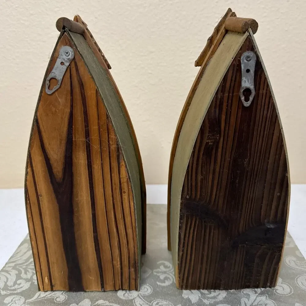 Vintage Two Canoes and Three Hand Carved Fisherman